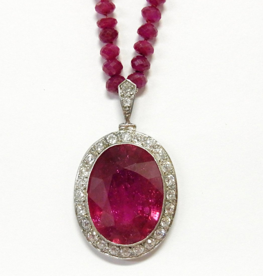 Antique Platinum 18k Gold Old Euro Cut Ruby Necklace (1 of 10)