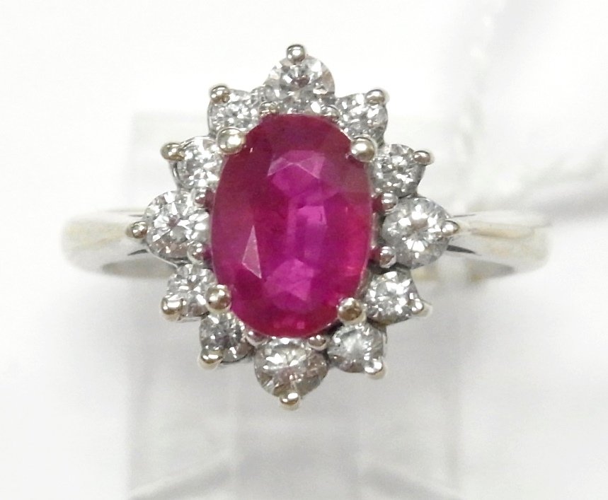 Natural Ruby Fine Diamond 18k White Gold Halo Ring wGIA (1 of 15)