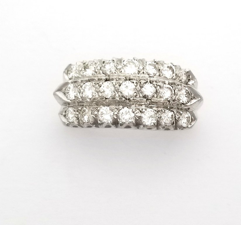 Platinum Fine Diamond 3 Row Ring Set w/ 21 Round Brilli (1 of 5)