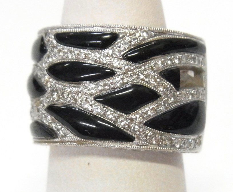 Fine Diamond Black Onyx Inlay 18k White Gold Band Ring (1 of 9)