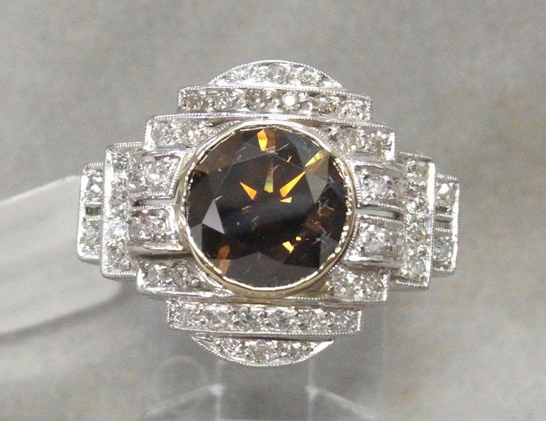 Deco 3.05ct Fiery Orange Cognac Diamond Platinum Ring (1 of 12)