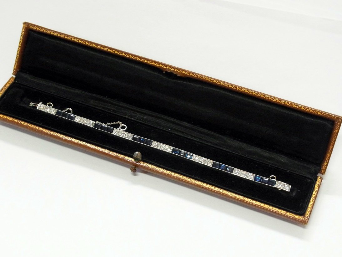 Art Deco Platinum 3ctw Diamond 5ctw Sapphire Bracelet (1 of 12)