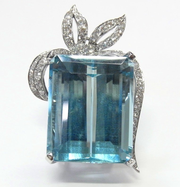 GIA 52.82ct Aquamarine Diamond Platinum Clip Pendant (1 of 15)
