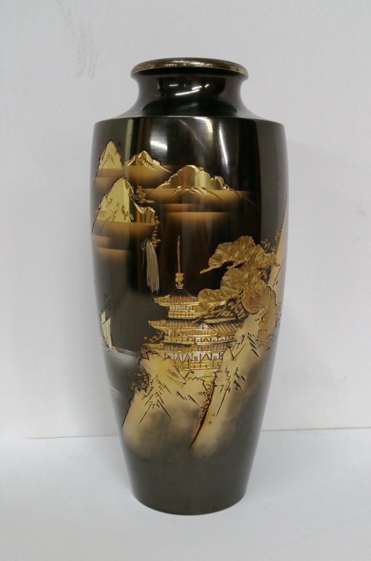 MixMetal Gold Silver Bronze Signed Japanese Silver Vase (1 of 6)
