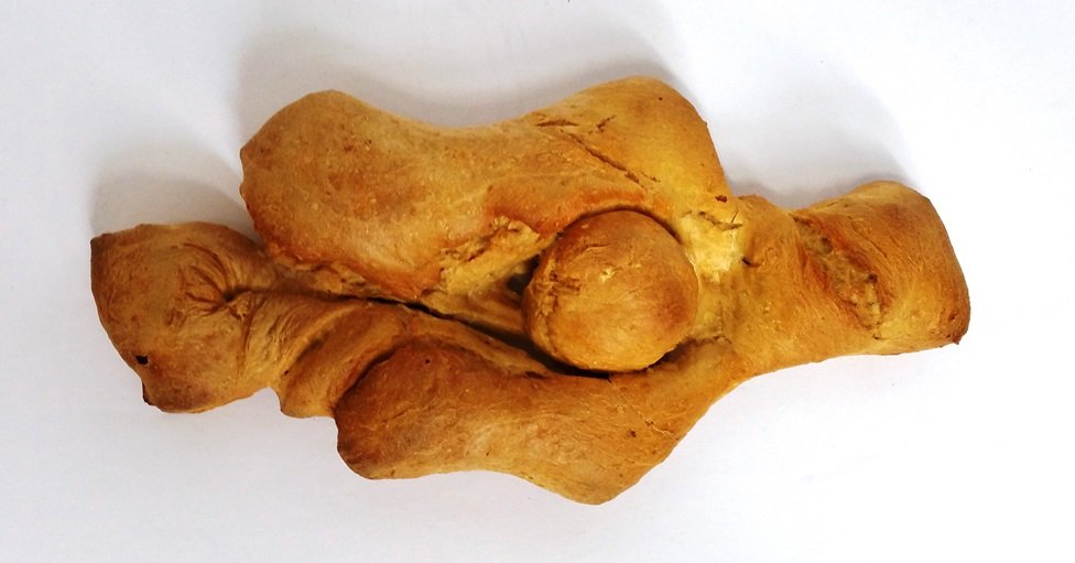 Braided Bread Sculpture John Fisher Make Bread Not War: Described By:Nikki HFA 24494BTitle:Braided Bread Sculpture John J Fisher Make Bread Not WarDescription: John J. Fischer is an American artist born in Belgium in 1930. An artist working in many forms,