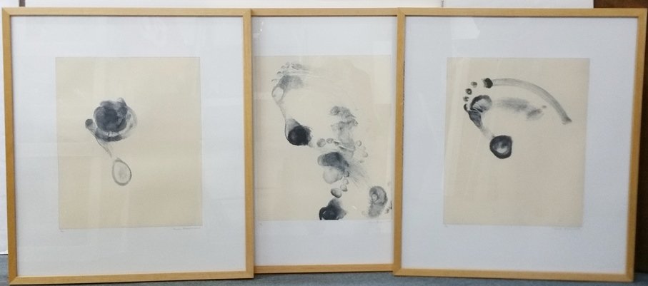 Trisha Brown Softground Etching ed35 2006 Lot of 3: Trisha Brown Softground Etching with Relief Roll Graphicstudio Blind Stamp ed35 2006 Lot of 3. Each is signed and dated 2006 bottom right and numbered 7/35 bottom left, blind stamp bottom left corner.