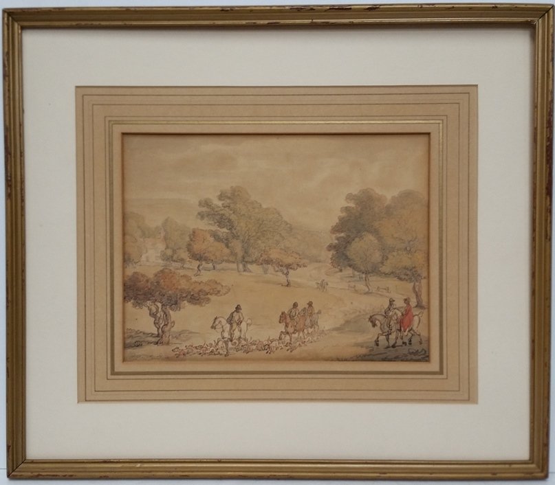 Thomas Rowlandson British Foxhunt Watercolor Painting (1 of 11)