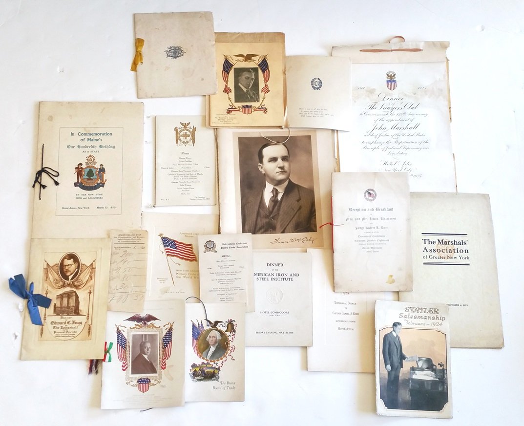Important NYC Ephemera Collection 1900 1920s 1950: Described By:Nikki HFA TQKSTitle:Important NYC Ephemera Collection 1900 1920s 1950 Archive Society Menus Association Dinners Portrait Photographs Some European Judaica Scandinavian Silk Trade MoreDesc