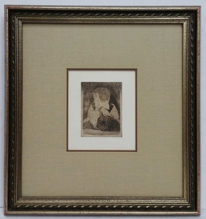 Old Edgar Degas Heliogravure Etching Sister Portrait: TitleOld Edgar Degas Heliogravure Etching Marguerite Artists Sister Descriptionld Edgar Degas Heliogravure Etching Marguerite Artists Sister Portrait French Impressionist. This print was originally is