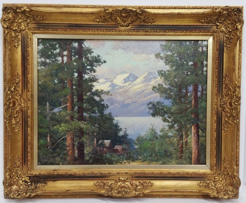 Robert Wood Painting Mountain Landscape Oil: Robert Wood Painting Mountain Landscape Oil. Signed bottom left. Oil on Board. We assume the subject is the Rocky Mountains, Western Rockies or Pacific Northwest, but perhaps the Catskills, Adirondack
