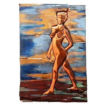 Signed Female Nude Ceramic Relief On Wood: Title: Signed Female Nude Ceramic Relief On WoodDescribed By:Nikki CNX 1109 24Description:Cool signed female nude ceramic relief on wood. While the piece is signed it is signed illegibly so we are una