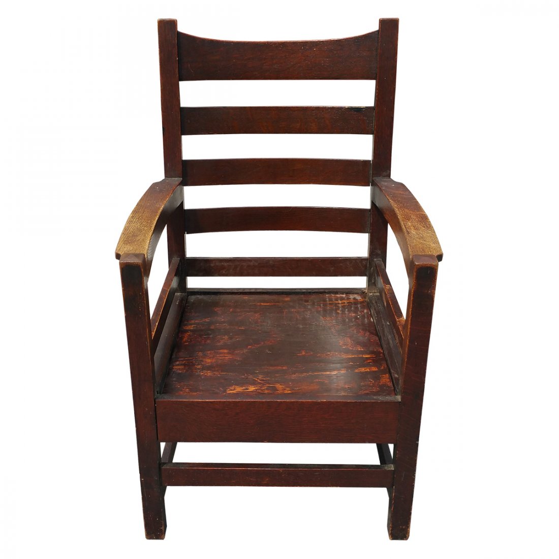 Stickley Attribution Mission Oak Arm Chair: Described By:Nikki HFA VX TQSS Title: Stickley Attribution Mission Oak Arm Chair Description:Period arts and crafts movement quarter sawn oak arm chair in the manner of Gustav or L & JG Stickley or th