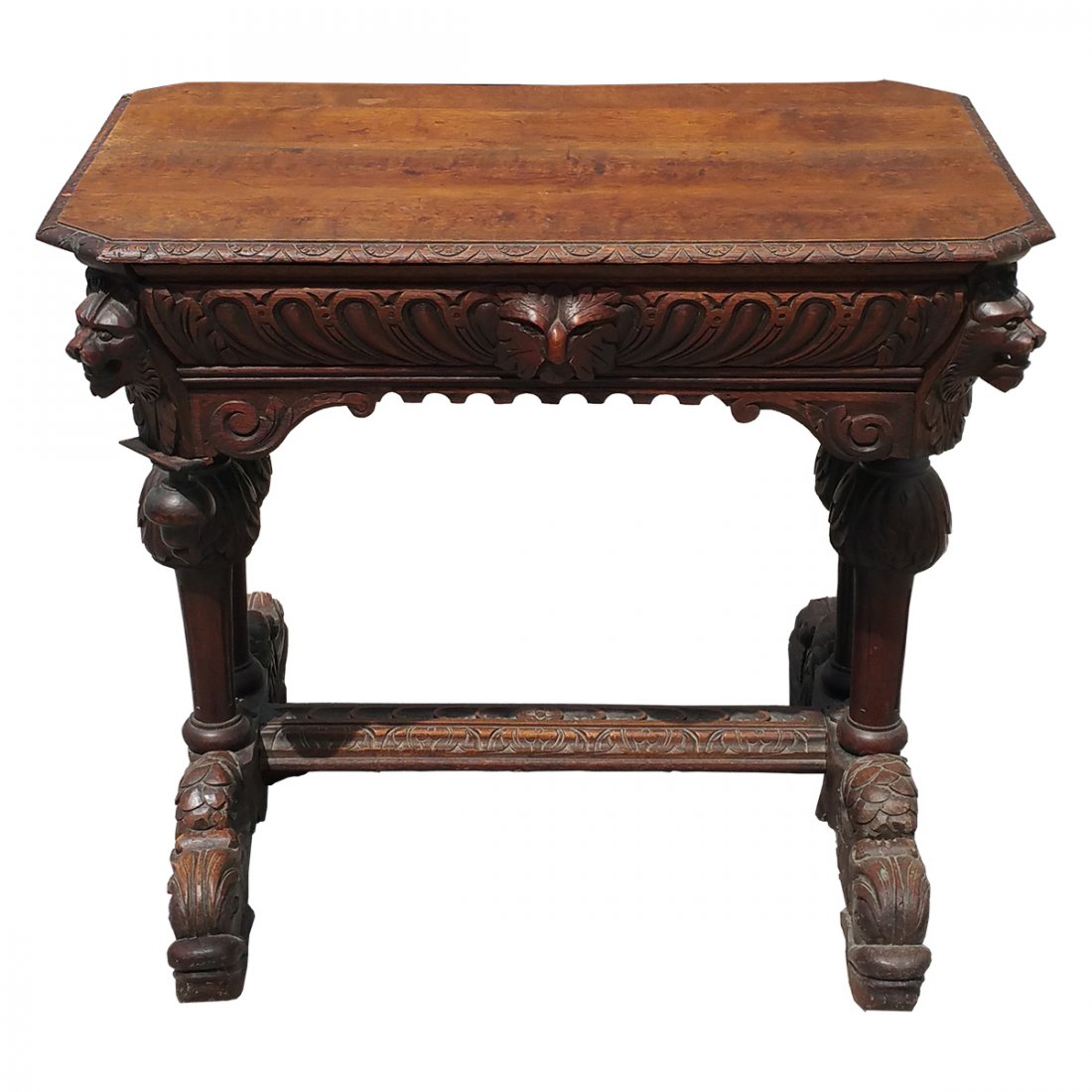 Antique Horner Quality Oak Library Table: Described By:Nikki HFA VX TCSS Title: Antique Horner Quality Oak Library Table Description: Here are the specifications:Antique quarter sawn oak carved library table or desk with figural dolphins or f