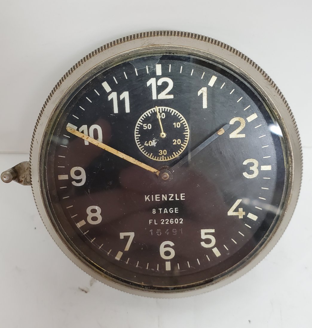 Extra Large Kienzle 8 Day German Market Backwind Clock: Title: Extra Large Kienzle 8 Day German Market Backwind Dashboard Military Bomber Clock Description: Up for auction is a really cool, huge Kienzle 8 day power reserve dashboard clock. This clock is in