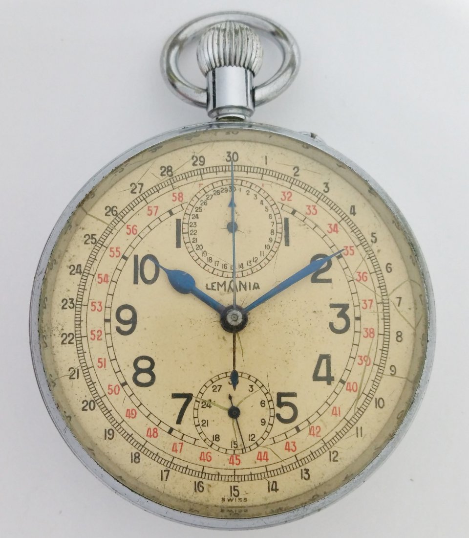 Lemania Czech Air Force Chronograph Large Pocket Watch: Title: Lemania Czech Air Force Chronograph Large Pocket Watch Description: A cool and very large chronograph used by the Czech Air Force, made by Swiss watch company Lemania. Chronograph has a 30 seco