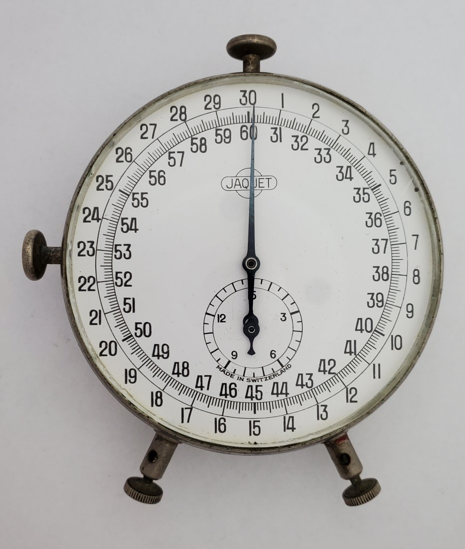 Monster Size Jaquet French Air Force Timer Stop Watch: Title: Monster Size Jaquet French Air Force Timer Stop Watch Description: Up for auction is a huge Jaquet timer/stopwatch. This timer was used by the French Air Force. The watch starts, stops, and res