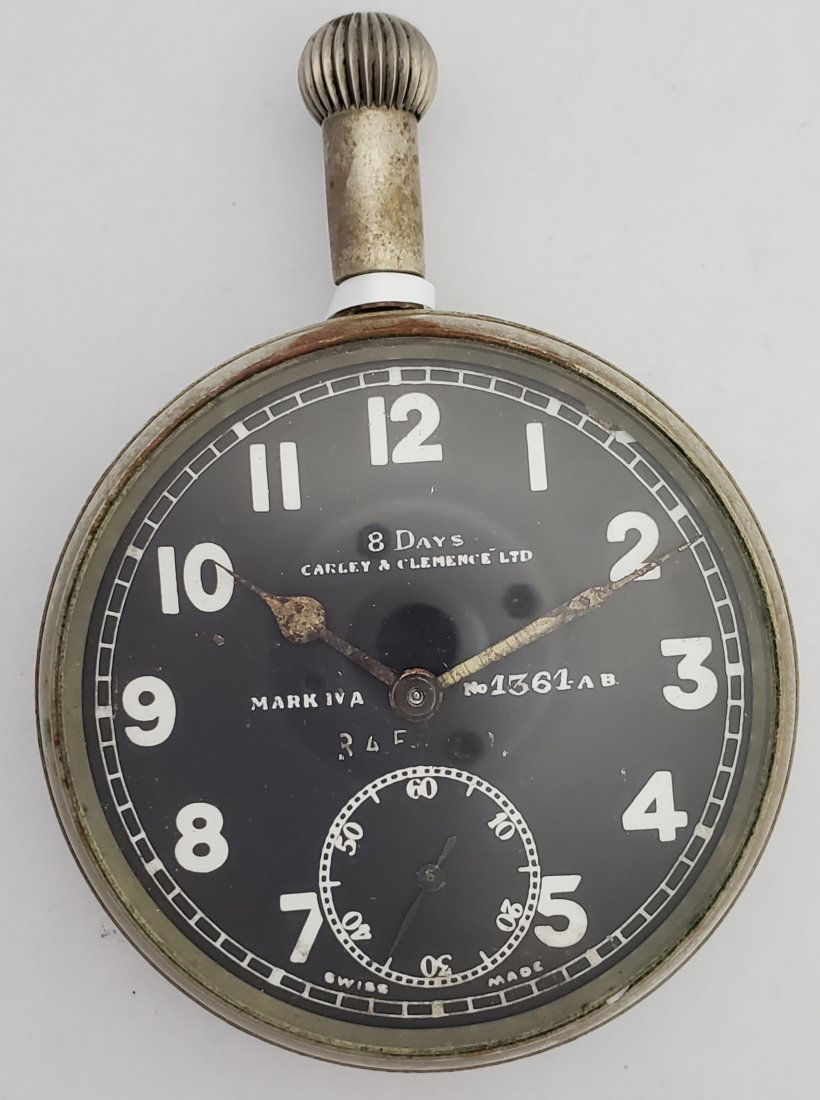 Doxa 8 Day Movt Carley + Clemence WWI RFC Pocket Watch: Title: Doxa 8 Day Movt Mark IVA Carley + Clemence Ltd. WWI RFC War Dept. Pocket Watch Description: Up for auction is a Doxa 8 Day Movt. Mark IVA Carley + Clemence Ltd. WWI RFC War Dept. pocket watch.