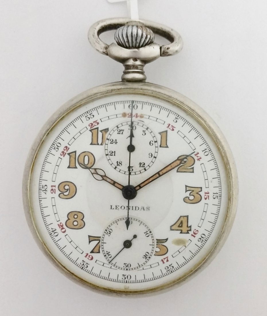 Leonidas German Navy Silver Chronograph Pocket Watch