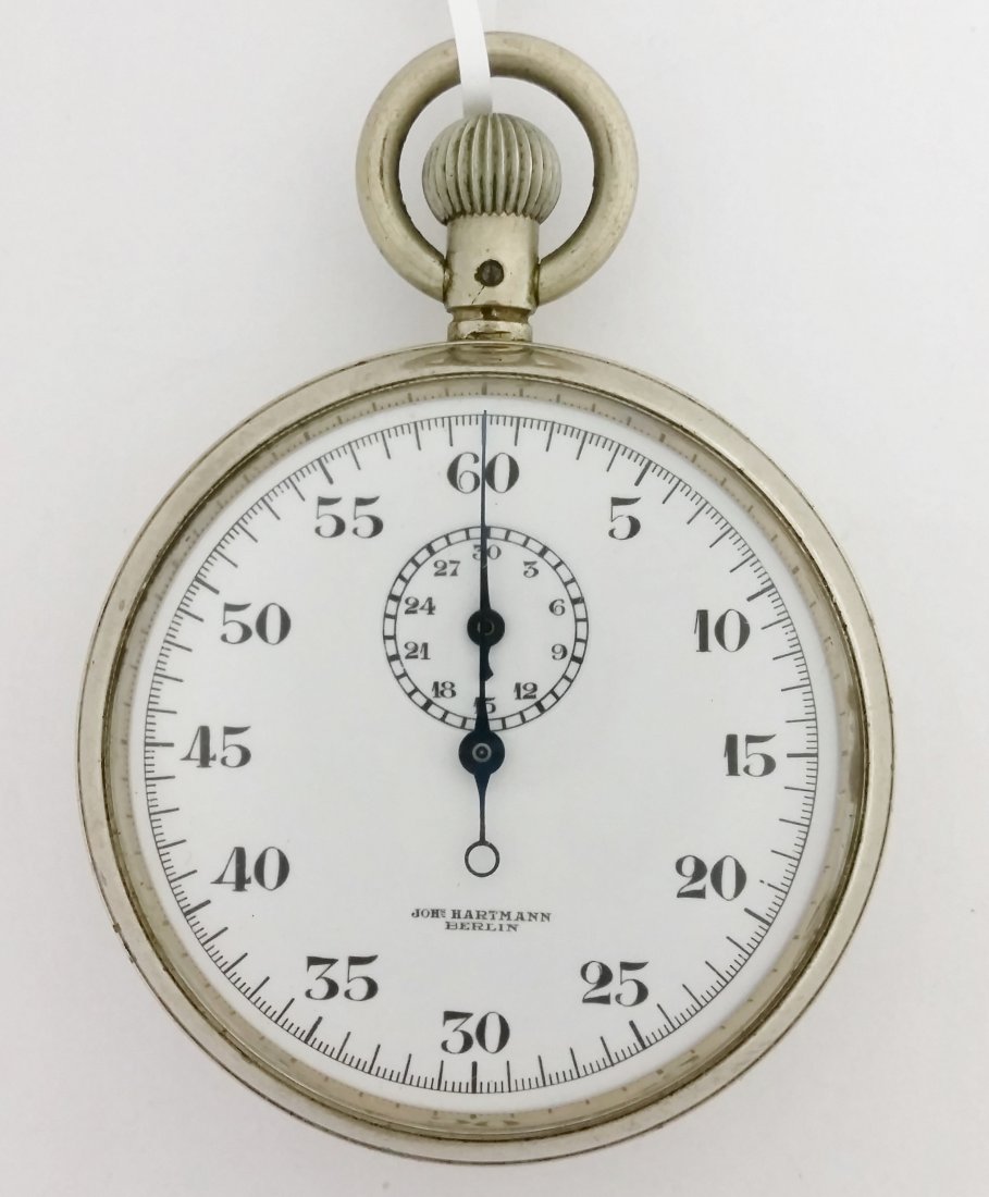 Johs Hartmann German Stop Watch WWII Era: Title: Johs Hartmann German Stop Watch WWII Era Description: a 60 second 30 minute stopwatch by German watch company Johs Hartmann in Berlin. Manufacturer: Johs Hartmann Running: Starts, stops, and mo