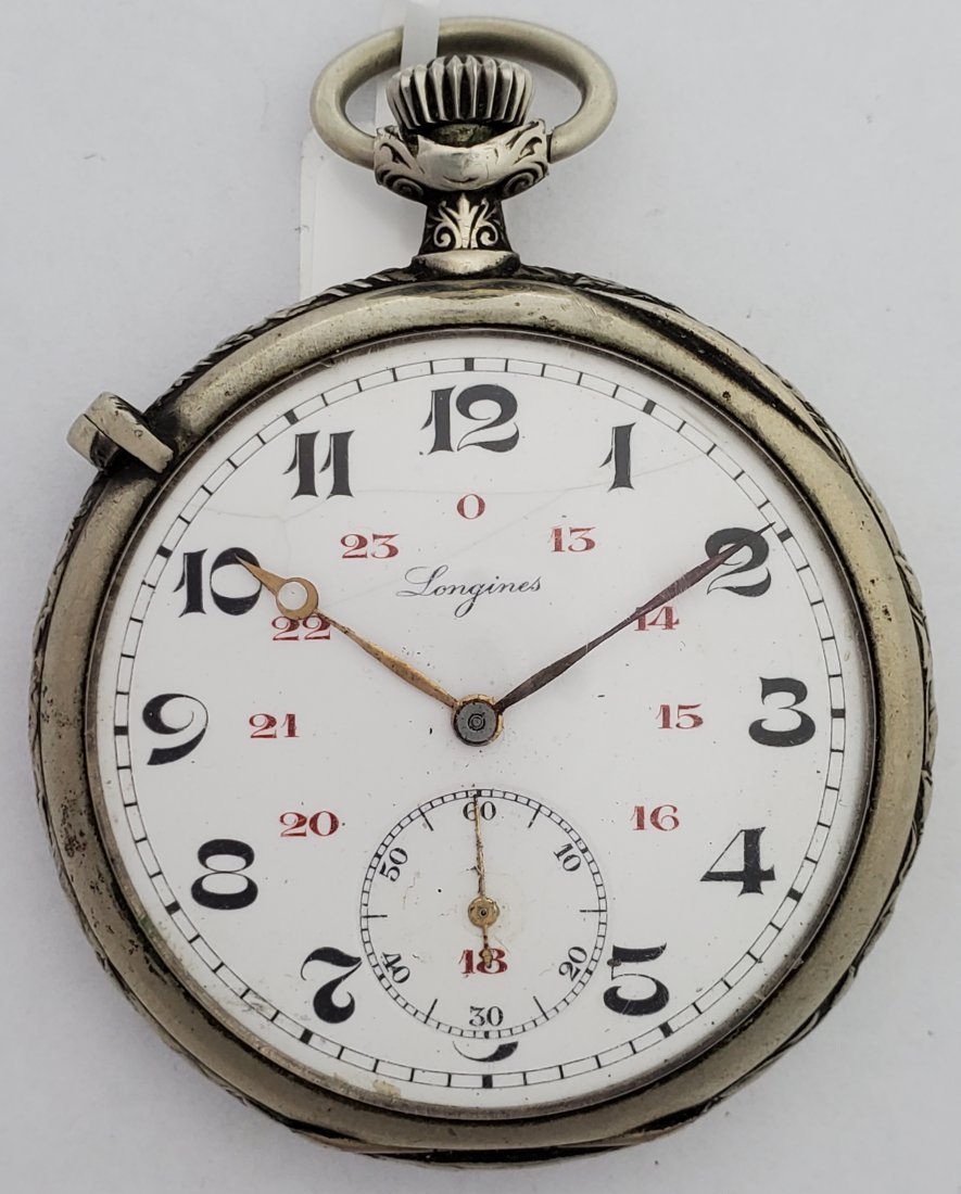 WWI Era Longines Pocket Watch Engraved Artillery: Title: WWI Era Longines Pocket Watch Engraved Artillery Description: Up for auction is an awesome WWI era Longines pocket watch with a picture of artillery engraved on the back. This watch is in great