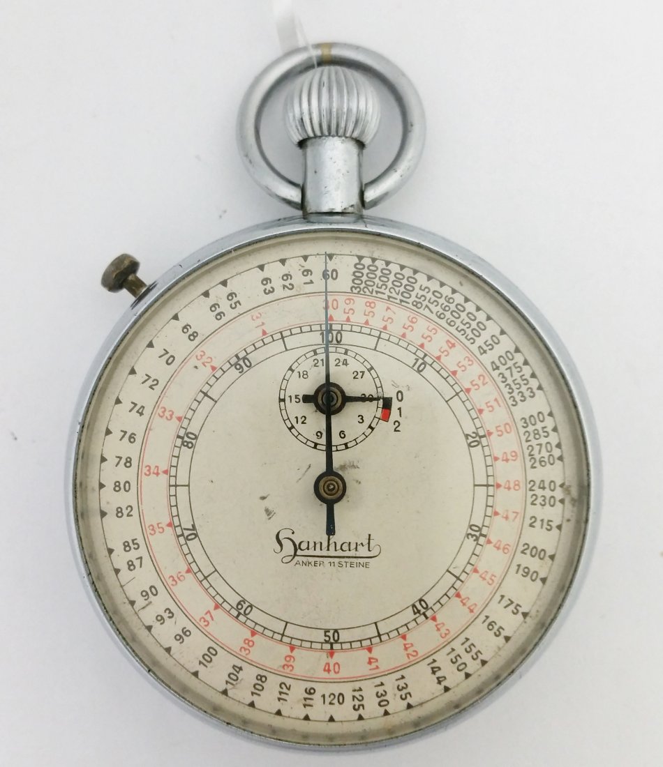 German Hanhart Artillery Timer Stop Watch World War II: Title: German Hanhart Artillery Timer Stop Watch World War II Description: A World War II era Hanhart timer or stop watch. This stopwatch was used by German forces. With 60 second and 30 minute dials.