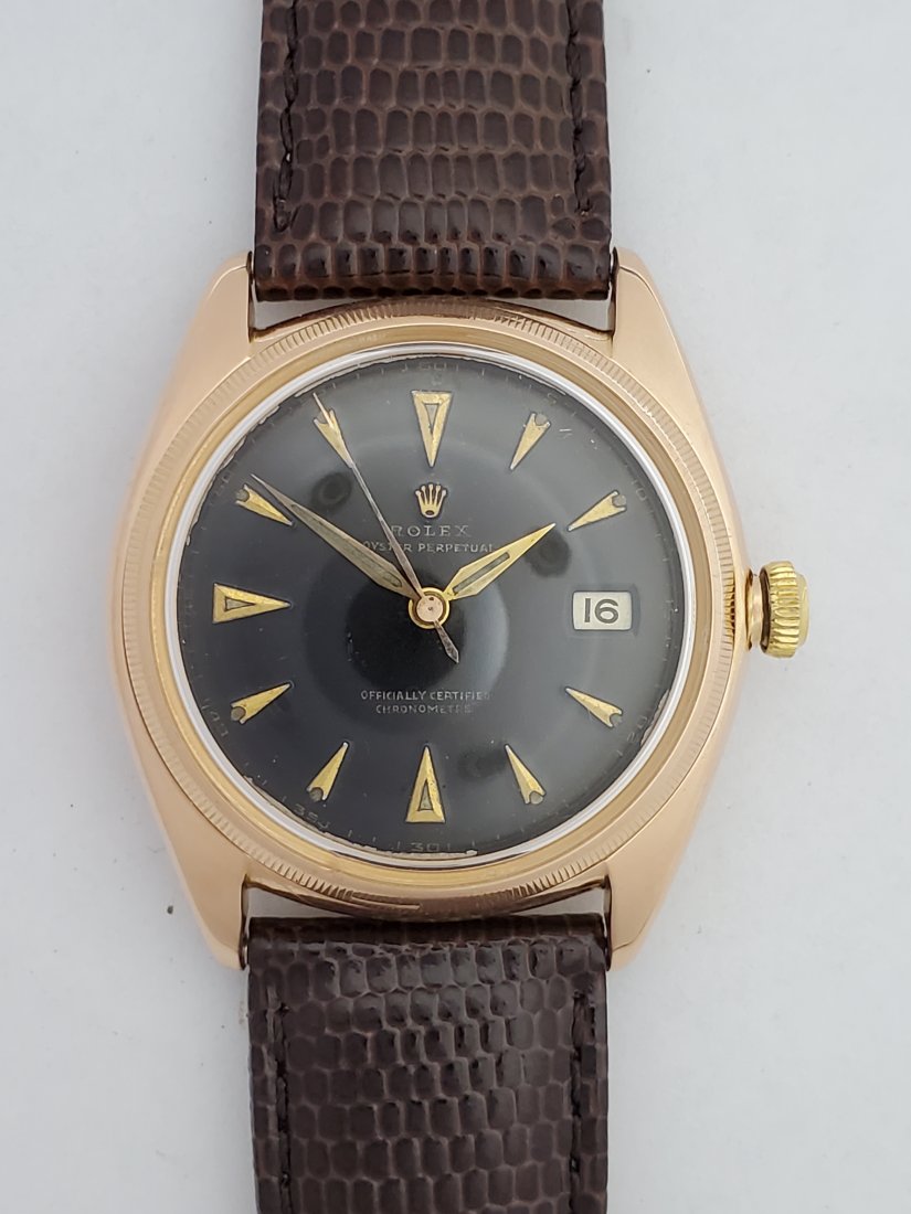 18k Big Bubbleback Rolex Ovettone Gift From Maharaja: Title: Scarce 4467 18k Rose Gold Big Bubbleback Rolex Ovettone Gift From Maharaja Of Darbhanga Description: Up for auction is an 18k rose gold Rolex 4467. This watch was a gift from Maharaja of Darbha