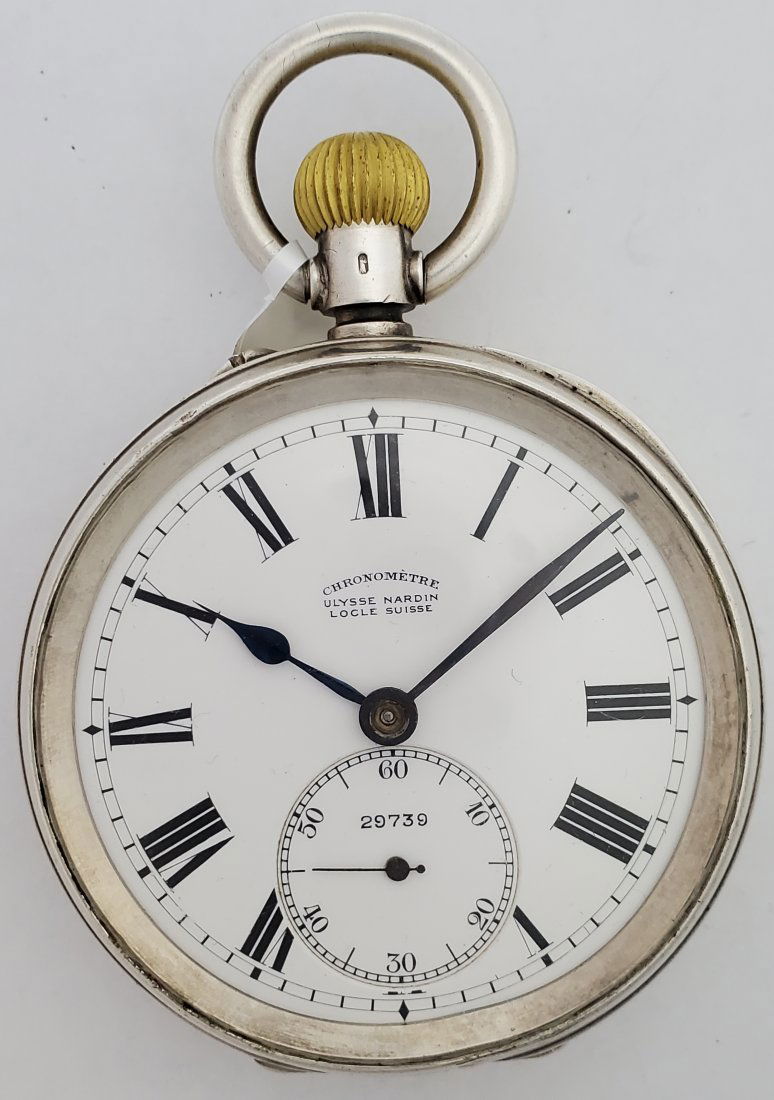 Kriegsmarine Ulysse Nardin Pin Set Deck Watch Silver: Title: Kriegsmarine Ulysse Nardin Pin Set Deck Watch Class 1 Silver Case Description: Up for auction is a very large Kriegsmarine Ulysse Nardin Class 1 deck watch with a silver case. This watch is run
