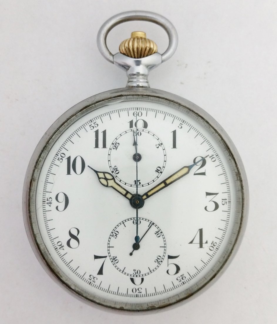 Scarce Longines Chronograph for Imperial Japanese Navy: Title: Scarce Longines Chronograph for Imperial Japanese Navy Pocket Watch WWII Description: A World War II era Longines pocket watch chronograph used by the Japanese military, likely the Navy. With a