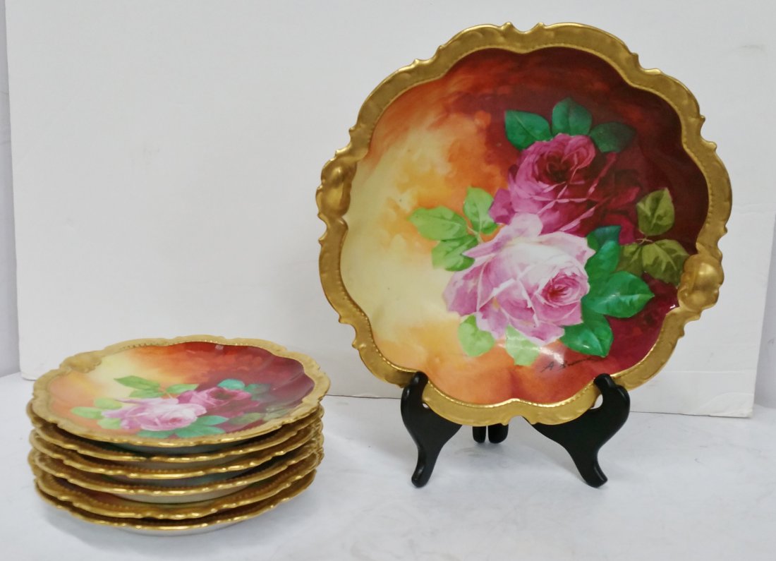 Antique 7pc Coronet Limoges HP Signed Berry Set (1 of 13)