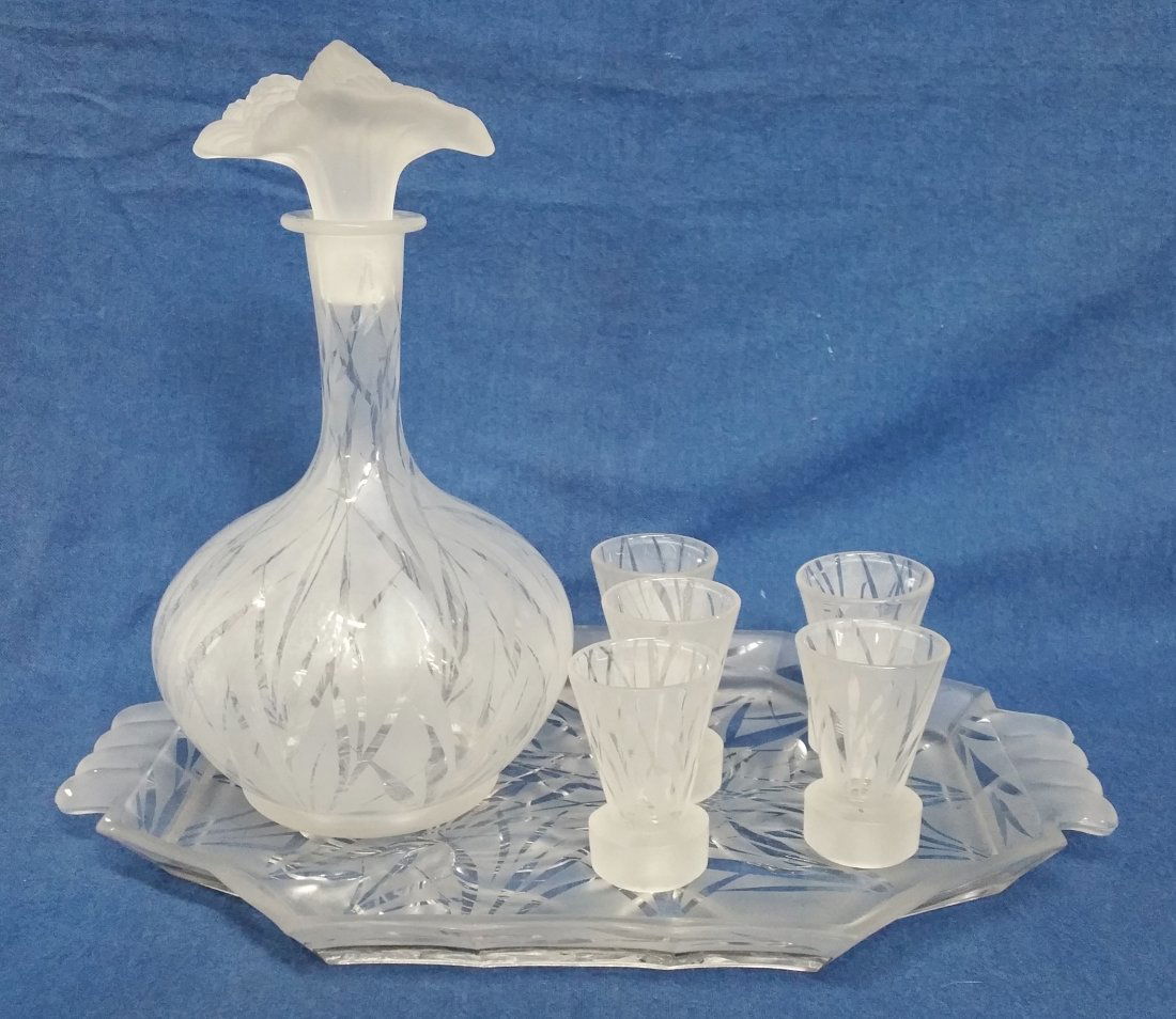Vintage Art Deco Brandy Cordial Glass Tray Decanter Set (1 of 11)