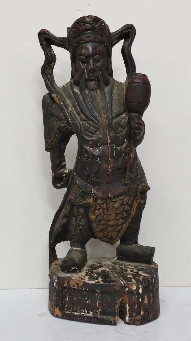 Large Signed Antique Chinese Immortal Statue: Described By:Nikki CNX VX 1149 4360 Title:Large Signed Antique Chinese Immortal Statue Description: Awesome large signed antique Chinese carved wood immortal statue. Piece features polychrome and gilt