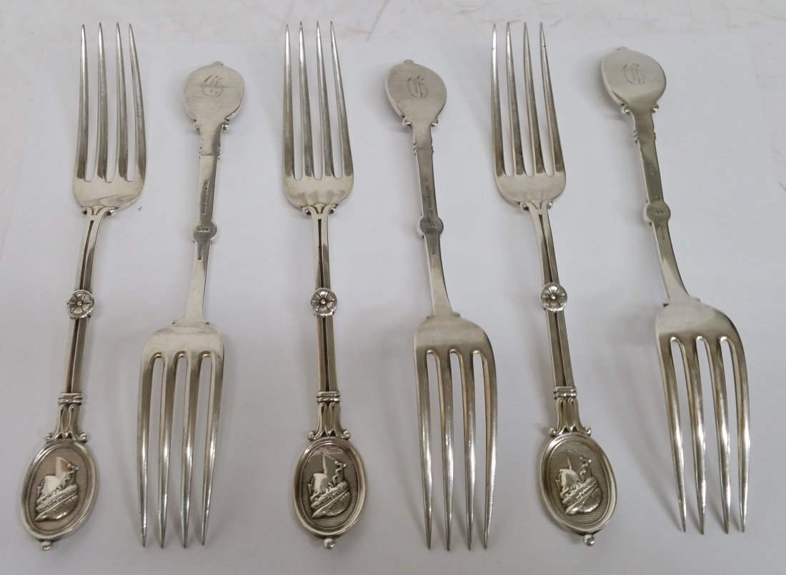 Set Of 6 Ball Black & Co Coin Silver Medallion Forks (1 of 6)