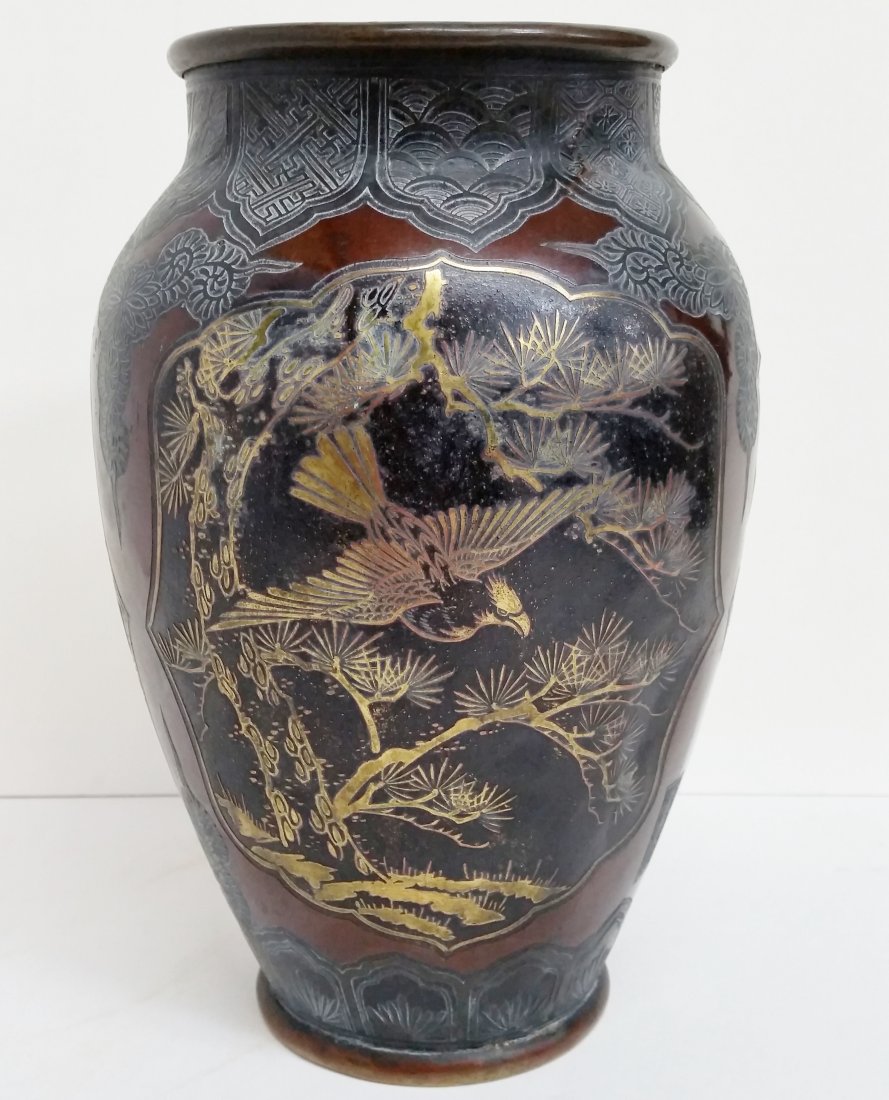 Antique Komei Style Japanese Signed Mixed Metal Vase (1 of 10)