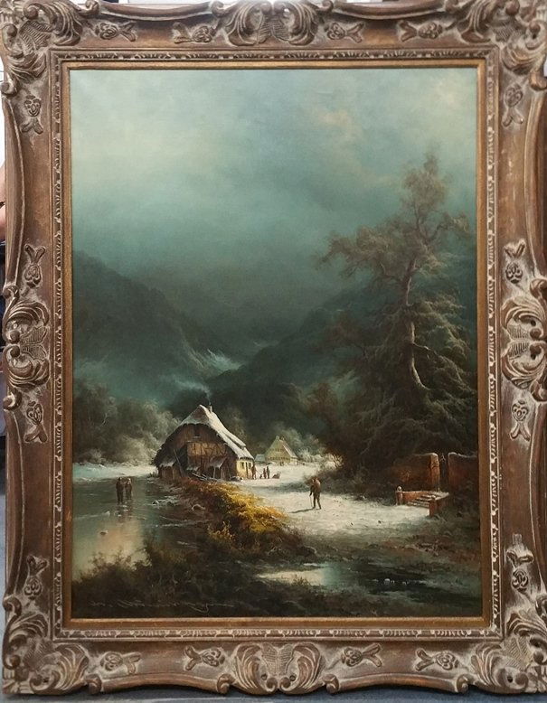 Huge Fine Alpine Bavarian Oil Painting Illeg Signature (1 of 11)