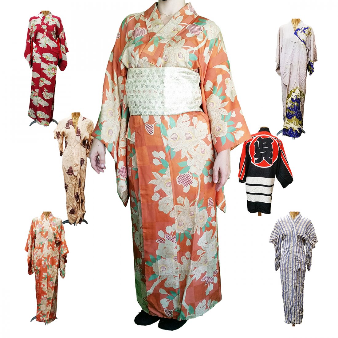 Lot of 12 Vintage Japanese Kimono Yukata Obi Fabric Scr (1 of 15)