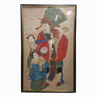 Lg 67in Antique Chinese Portrait Scroll: Title: Lg 67in Antique Chinese Portrait Scroll Described By: Nikki CNX VX 1153 4372 Description: Painting depicts an emperor, immortal or official wearing what appears to be a Song dynasty hat and