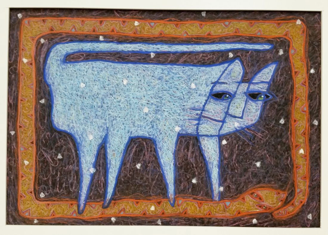 Original Outsider Artist Cat Snake Pastel Drawing Frame (1 of 6)
