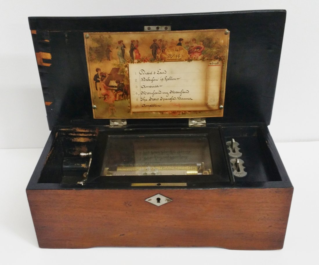 Antique Inlay Lid 6 Song Mechanical Single Comb Music B (1 of 14)