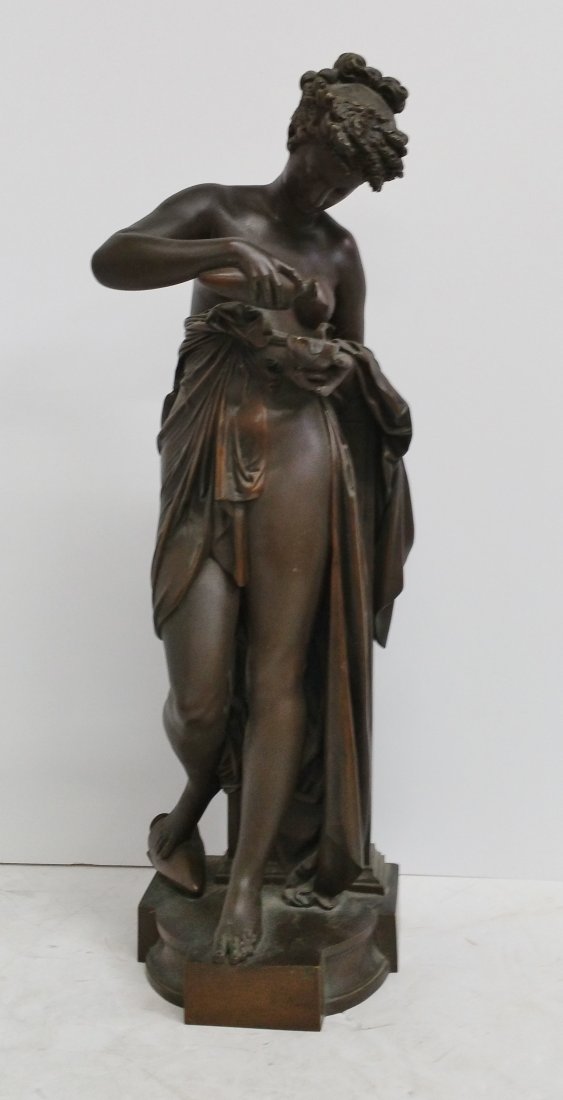Large Antique August Joseph Carrier Nude Goddess Bronze: Described By:Nikki HFA VX NITT Title:Large Antique August Joseph Carrier Nude Goddess Bronze Description: Beautiful large antique August Joseph Carrier bronze sculpture of a nude goddess pouring oil i