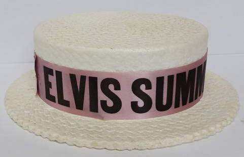 Elvis Presley 1970 Summer Festival Styrofoam Boater Hat: Title:Elvis Presley 1970 Summer Festival Styrofoam Boater Hat Description: Elvis Presley 1970 Summer Festival Now Styrofoam Boater Hat Souvenir. Comes with signed COA. Provenance: From the
