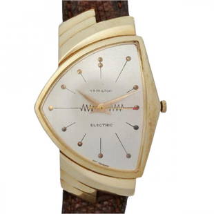 14k Gold Hamilton Ventura Electric Orig Dial Watch: Description: 14k Gold Hamilton Ventura Electric Original Dial Mid Century Modern Asymmetrical Mens Watch Case Width or Diameter: 31mm Case Thickness: 12mm Case Lug End to End: 46mm