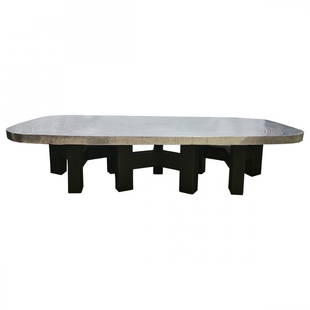Large Vintage Ado Chale Aluminum Coffee Table COA: Described By:Nikki CNX 1168 4662 Title: Large Vintage Ado Chale Aluminum Coffee Table COADescription:Fantastic large vintage Ado Chale Goutte d’eau aluminum and blackened steel leg coffee table