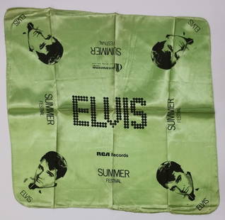 1970 Elvis Las Vegas Summer Fest Silk Souvenir Scarf: Title:1970 Elvis Las Vegas Summer Fest Silk Souvenir Scarf Description: 1970 Elvis Presley Las Vegas Summer Festival Silk Souvenir Scarf. Provenance: From the collection of Ken Clanton Advertising