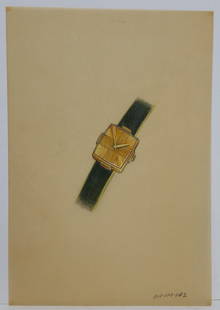 Richard Arbib Futurist Rendering Hamilton Watch: Title:Richard Arbib Futurist Rendering Hamilton Watch Description: Richard Arbib Futurist Modernist Original Rendering Painting for Hamilton Watch Company on Vellum-type paper. Provenance: From the