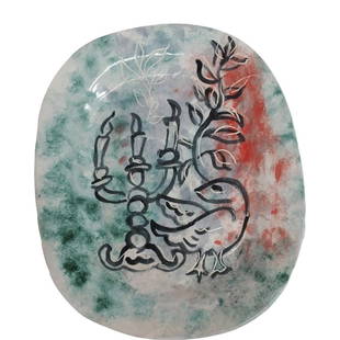 Rare Marc Chagall 1953 Dove Candlestick Porcelain Plate: Title:Rare Marc Chagall 1953 Candlestick Porcelain Platter Description: Rare Marc Chagall 1953 Dove Candlestick Porcelain Platter Plate Approx. Dimensions or Size:14.25 X 11.5 inches, 1.75 inches