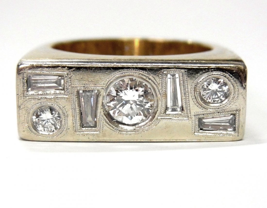 Rat Pack Era 1ctw Diamond Platinum top 14k Gold Ring (1 of 12)