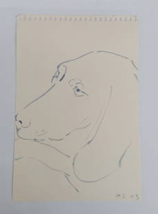 Orig David Salle Dog Winnie Portrait Watercolor 1 of 3: Title: Orig David Salle Artist Dog Winnie Portrait Watercolor 1 of 3 Described By: Nikki HFA VX NATT Description: Nice original David Salle artist dog watercolor portrait titled Winnie. Piece is blue