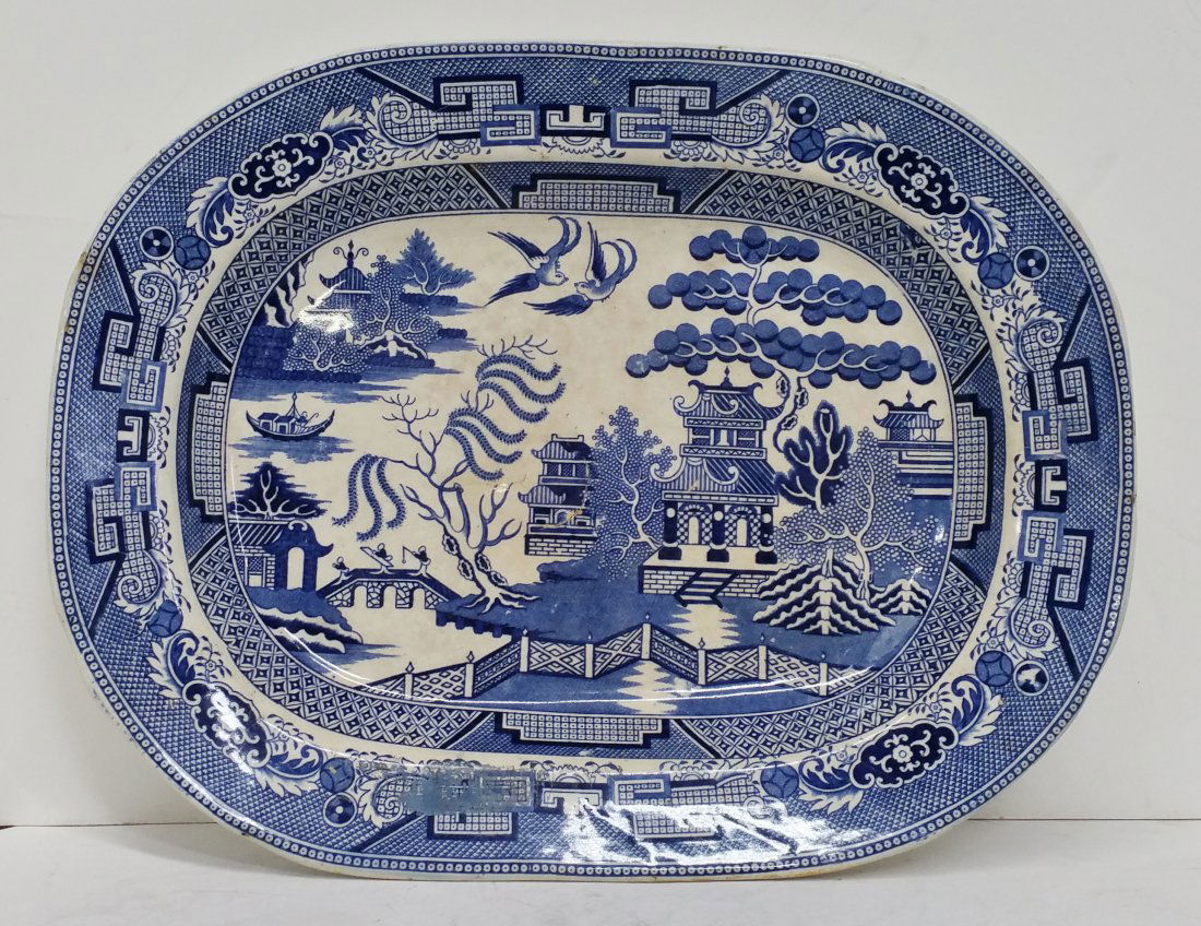 Lg Blue White Willow Beech Hancock & Co Porcelain Plate (1 of 7)