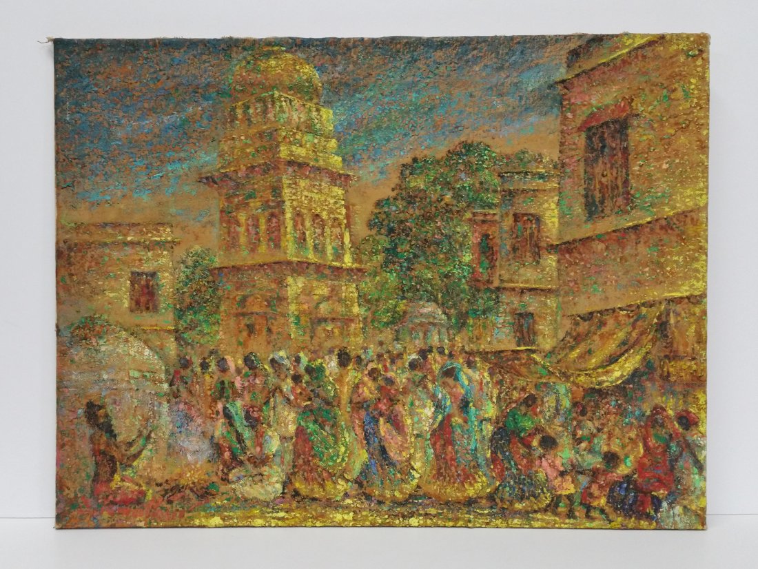 Indian Town Square Impressionist Painting India (1 of 7)