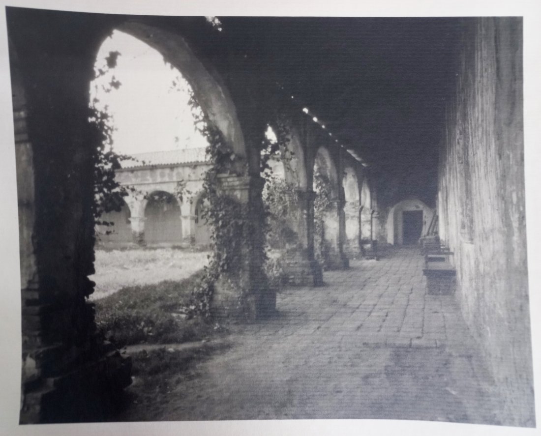 William Dassonville Mission Courtyard California Photo: Title: William Dassonville Mission Courtyard California Photo Description: A photograph of the courtyard of the Mission San Luis Rey in current day Oceanside, California. On thinner paper with a very 